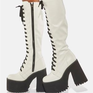 Current Mood // Dollskill size 7 NWOB/EUC white lace-up knee high platform boots